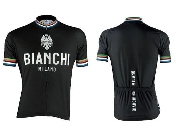 Bianchi Milano Pride Short Sleeve Jersey - Black Striped Jersey Top