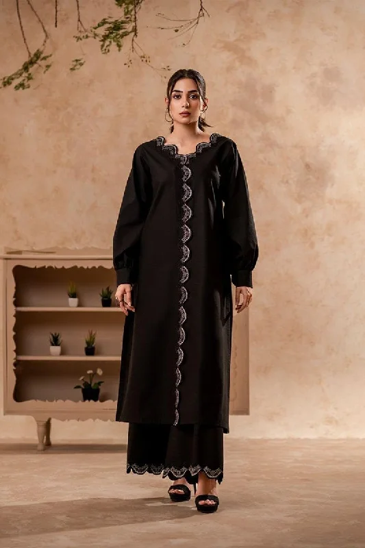 Fozia Khalid - Midnight Black Tunic with Trouser - Cotton - 2 Piece Trousers Cargo Utility Fozia Khalid - Midnight Black Tunic with Trouser - Cotton - 2 Piece Trousers Cargo Utility