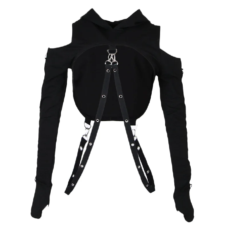 Max Gothic Womens Sexy Hoodies Bandage Metal Crop Tops Pullover Sweatshirts S Zippered Front Buttoned Front Snap Front Max Gothic Womens Sexy Hoodies Bandage Metal Crop Tops Pullover Sweatshirts S Zippered Front Buttoned Front Snap Front