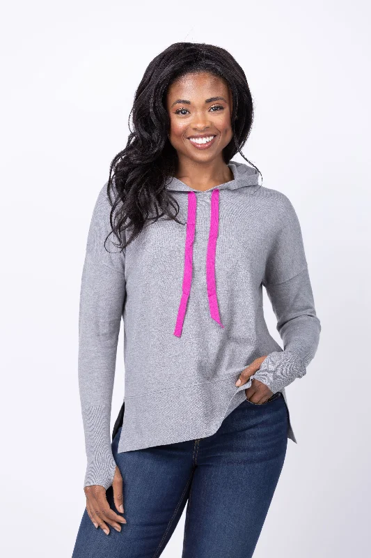 J. Society Hoodie Sweater in Heather/Pink Nylon Fabric Polyester Fabric Spandex Fabric J. Society Hoodie Sweater in Heather/Pink Nylon Fabric Polyester Fabric Spandex Fabric