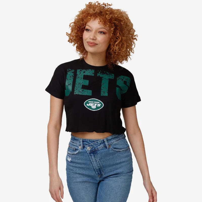 New York Jets Womens Distressed Wordmark Crop Top Satin Fabric Silk Fabric Chiffon Fabric New York Jets Womens Distressed Wordmark Crop Top Satin Fabric Silk Fabric Chiffon Fabric