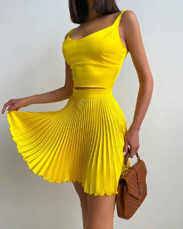 2PCS Summer Holiday Square Neck Solid Sexy Corset Crop Top & A Line Pleated Skirt Sets Two Pieces Suits Dresses Women's Clothes Polka Dot Checkered Tartan 2PCS Summer Holiday Square Neck Solid Sexy Corset Crop Top & A Line Pleated Skirt Sets Two Pieces Suits Dresses Women's Clothes Polka Dot Checkered Tartan