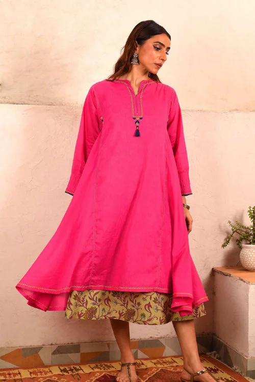 Rangsutra Saheli Double Layer Hand Embroidered Pink Mulmul Cotton Kurta Dress With Printed Beige Slip Tunics Sale discount Rangsutra Saheli Double Layer Hand Embroidered Pink Mulmul Cotton Kurta Dress With Printed Beige Slip Tunics Sale discount