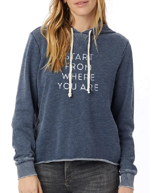 Women's Start From Where You Are French Terry Pullover Hoodie Hoodie with Slit Hem Functional Movement Women's Start From Where You Are French Terry Pullover Hoodie Hoodie with Slit Hem Functional Movement