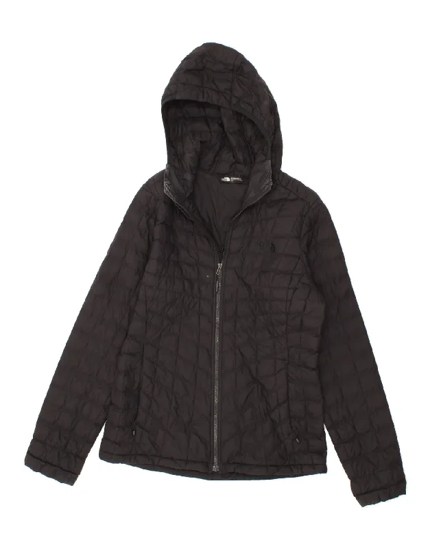 THE NORTH FACE Womens Hooded Padded Jacket UK 14 Medium Black Polyester Bomber Jacket Anorak Windbreaker