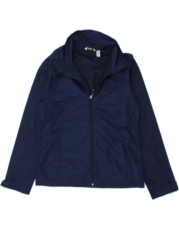 IZOD Womens Hooded Rain Jacket UK 14 Medium Navy Blue Polyester Appliqued Jacket Beaded Jacket Sequined Jacket