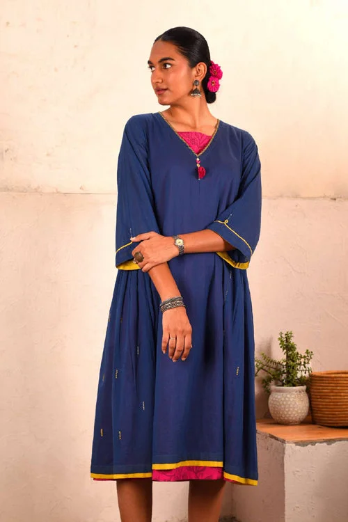 Rangsutra Saheli Double Layer Hand Embroidered Blue Mulmul Cotton Kurta Dress With Printed Pink Slip Tunics Bestseller popular Rangsutra Saheli Double Layer Hand Embroidered Blue Mulmul Cotton Kurta Dress With Printed Pink Slip Tunics Bestseller popular