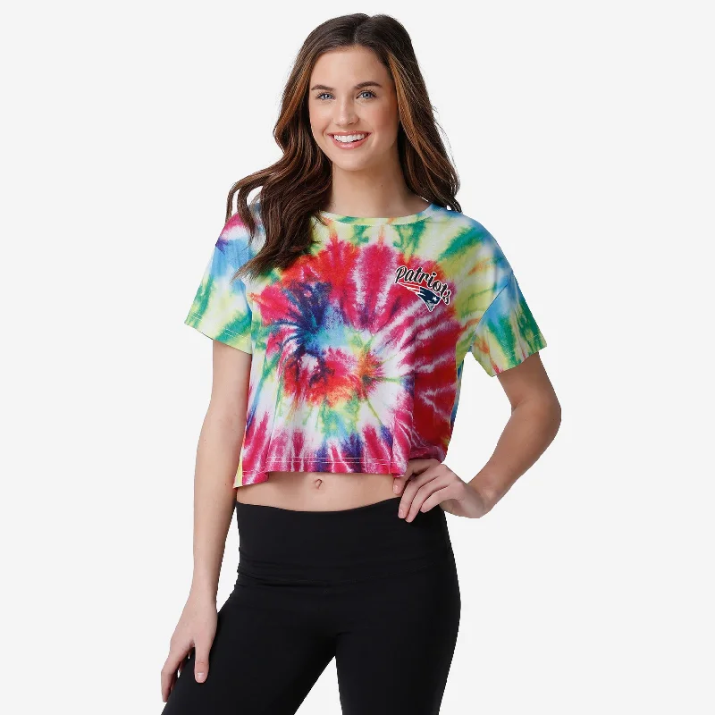 New England Patriots Womens Pastel Tie-Dye Crop Top Zippered Front Buttoned Front Snap Front New England Patriots Womens Pastel Tie-Dye Crop Top Zippered Front Buttoned Front Snap Front
