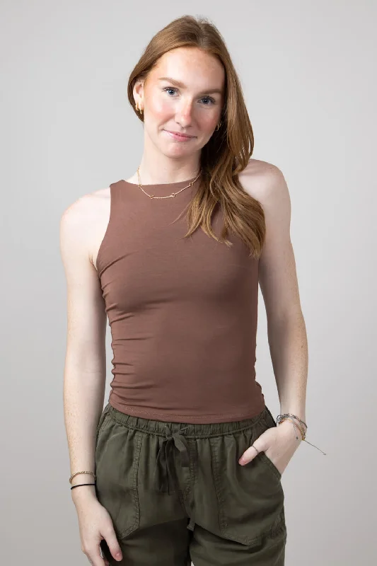 Basic Slim High Neck Stretch Basic Tank Top for Women in Milk Chocolate Brown | 18783-MILKCHOCOLATE low neck tank Basic Slim High Neck Stretch Basic Tank Top for Women in Milk Chocolate Brown | 18783-MILKCHOCOLATE low neck tank