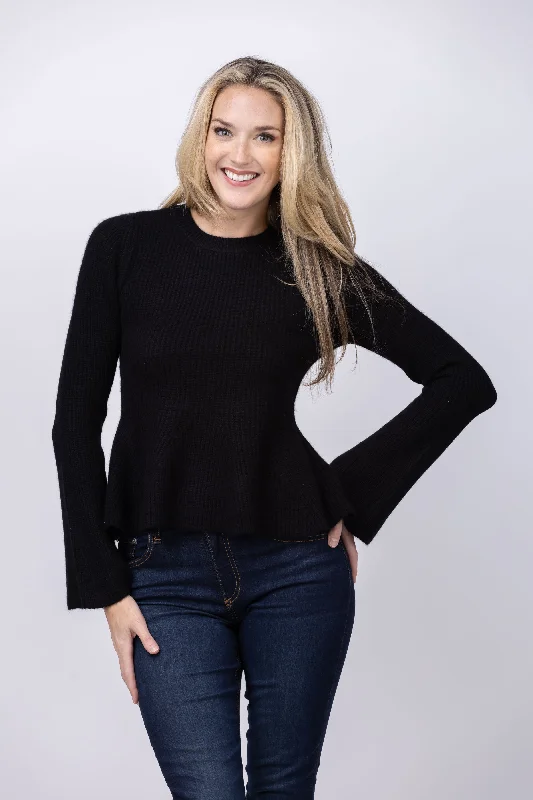 DH New York Bell Sleeve Sweater in Black Faux Fur Fabric Real Fur Fabric Shearling Fabric DH New York Bell Sleeve Sweater in Black Faux Fur Fabric Real Fur Fabric Shearling Fabric