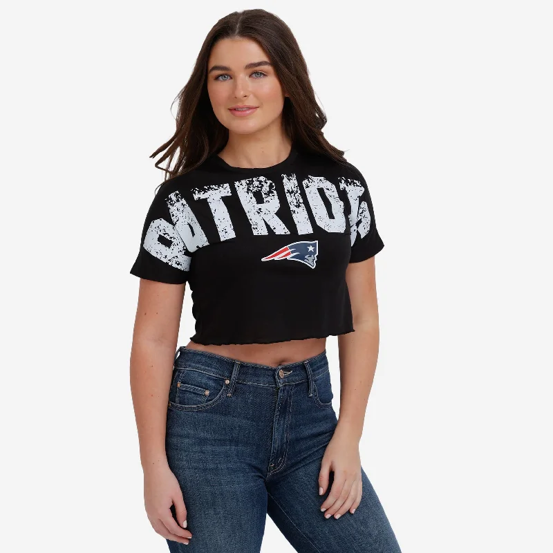 New England Patriots Womens Distressed Wordmark Crop Top Wool Fabric Cashmere Fabric Tweed Fabric New England Patriots Womens Distressed Wordmark Crop Top Wool Fabric Cashmere Fabric Tweed Fabric