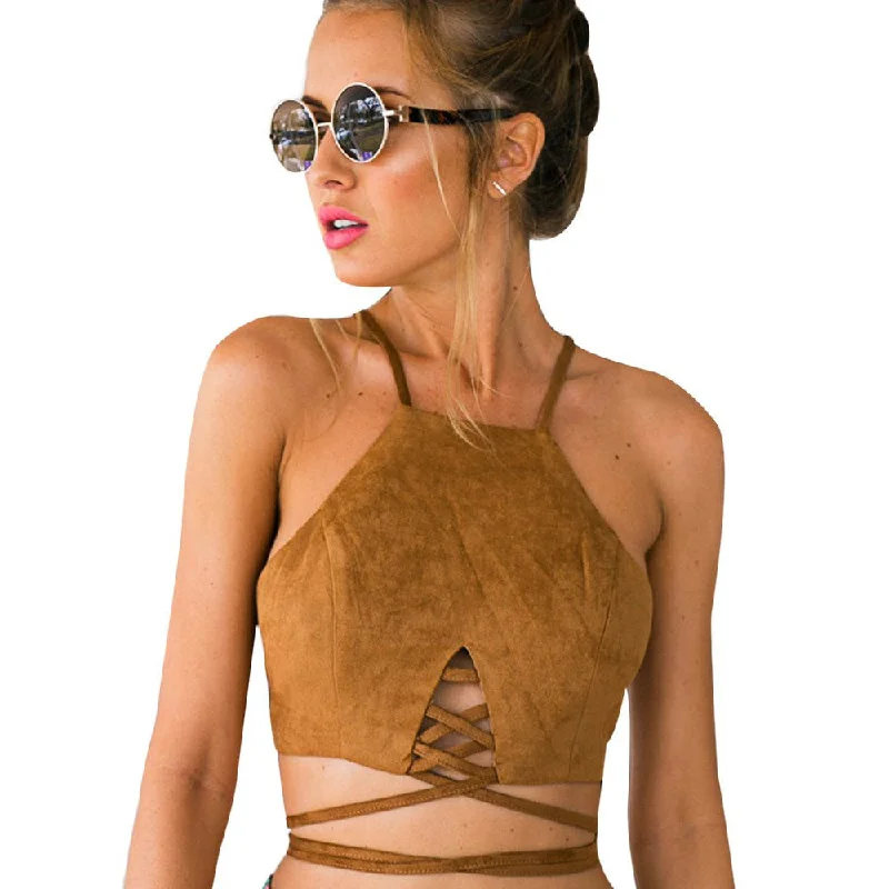 Summer Vintage Brown Faux Leather Suede Cropped Tank Top Sexy Lace Up Camis Women Tops Slim Cami Party Crop Top Fall Vest 70's Mesh Blend Leather Blend Suede Blend Summer Vintage Brown Faux Leather Suede Cropped Tank Top Sexy Lace Up Camis Women Tops Slim Cami Party Crop Top Fall Vest 70's Mesh Blend Leather Blend Suede Blend
