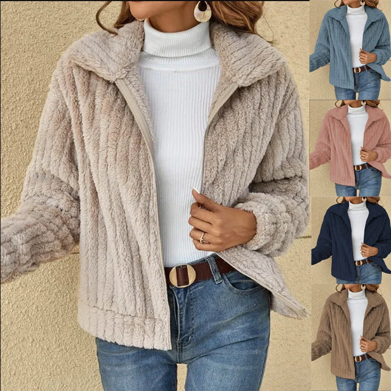 Women's Fleece Lapel Cropped Jacket Wool Jacket Cashmere Jacket Tweed Jacket