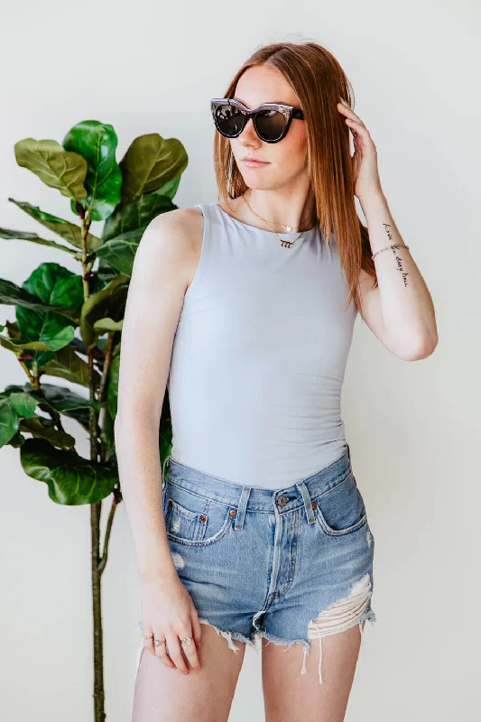 Basic Slim High Neck Stretch Tank Top for Women in Light Blue | 18783-POWDERBLUE cropped tank top Basic Slim High Neck Stretch Tank Top for Women in Light Blue | 18783-POWDERBLUE cropped tank top