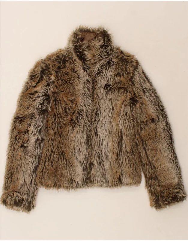 WAREHOUSE Womens Faux Fur Jacket UK 6 XS Brown Acrylic Wool Jacket Cashmere Jacket Tweed Jacket WAREHOUSE Womens Faux Fur Jacket UK 6 XS Brown Acrylic Wool Jacket Cashmere Jacket Tweed Jacket