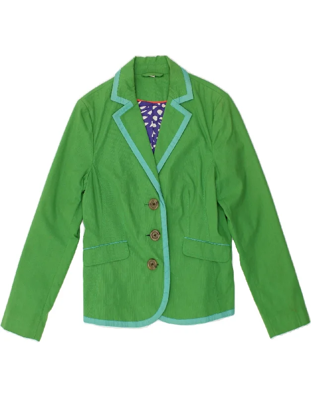 BODEN Womens 3 Button Blazer Jacket UK 12 Medium  Green Cotton Satin Jacket Silk Jacket Chiffon Jacket