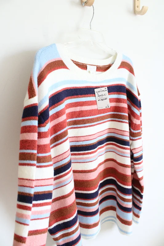 NEW Nordstrom Caslon Rust Navy & Pink Striped Lucy Sweater | 3X Open Front Closed Front Wrap Front NEW Nordstrom Caslon Rust Navy & Pink Striped Lucy Sweater | 3X Open Front Closed Front Wrap Front