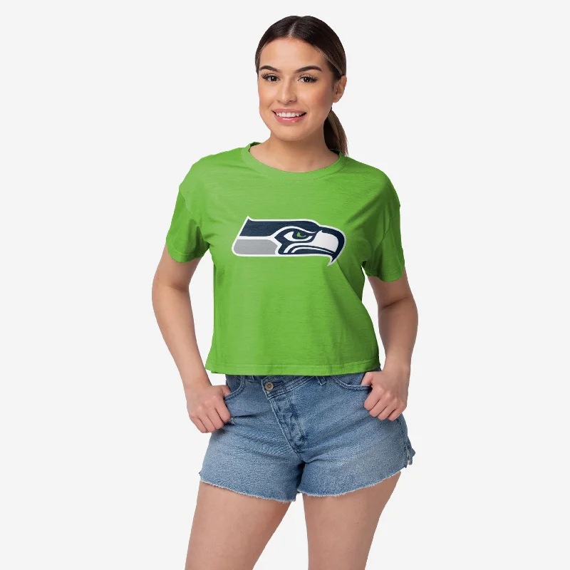 Seattle Seahawks Womens Alternate Team Color Crop Top Mesh Fabric Canvas Fabric Denim Fabric Seattle Seahawks Womens Alternate Team Color Crop Top Mesh Fabric Canvas Fabric Denim Fabric