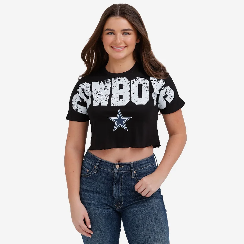 Dallas Cowboys Womens Distressed Wordmark Crop Top Welt Pockets Slit Pockets Flap Pockets Dallas Cowboys Womens Distressed Wordmark Crop Top Welt Pockets Slit Pockets Flap Pockets