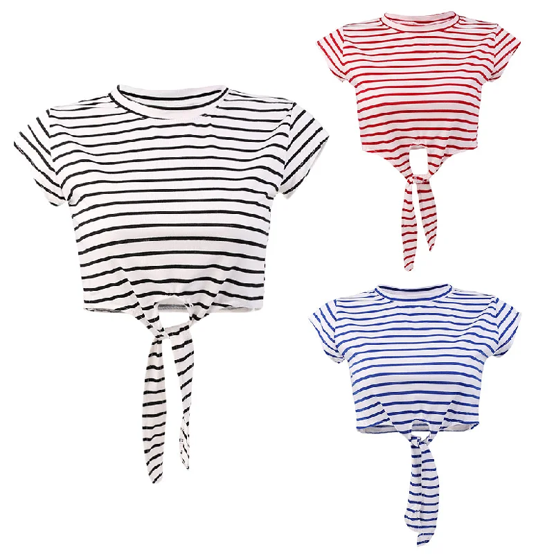 Women Crop Top Striped Short Sleeve Casual T Shirt Tops Blouse M Red Seamless Knitted Crochet Women Crop Top Striped Short Sleeve Casual T Shirt Tops Blouse M Red Seamless Knitted Crochet