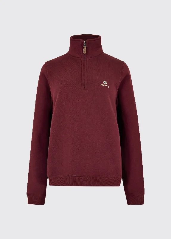 Castlemartyr Women's Quarter Zip Sweatshirt - Ox Blood Hoodie with V-Neck Classic Versatile Castlemartyr Women's Quarter Zip Sweatshirt - Ox Blood Hoodie with V-Neck Classic Versatile