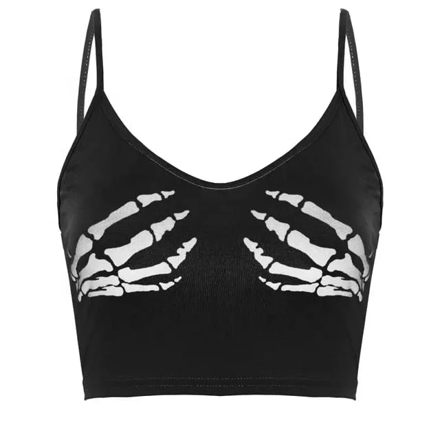 Women One Piece Top Sleeveless Human Skeleton Skull Hand Printed Crop Top Camisole S3737998 Anti-Shrink Durable Soft Women One Piece Top Sleeveless Human Skeleton Skull Hand Printed Crop Top Camisole S3737998 Anti-Shrink Durable Soft