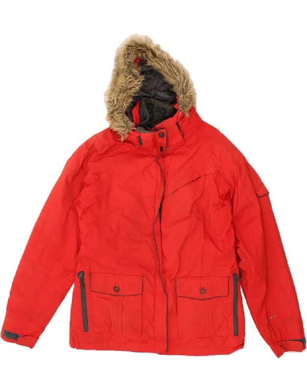 COLUMBIA Womens Interchange Hooded Windbreaker Jacket UK 16 Large Red A-Line Jacket Boat Neck Shawl Collar