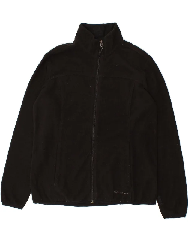 EDDIE BAUER Womens Fleece Jacket UK 16 Large Black Polyester Wool Jacket Cashmere Jacket Tweed Jacket