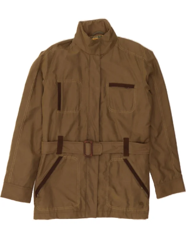 LE CHAMEAU Womens Utility Jacket UK 14 Medium Brown Cotton Collared Jacket Crew Neck Jacket Turtle Neck Jacket