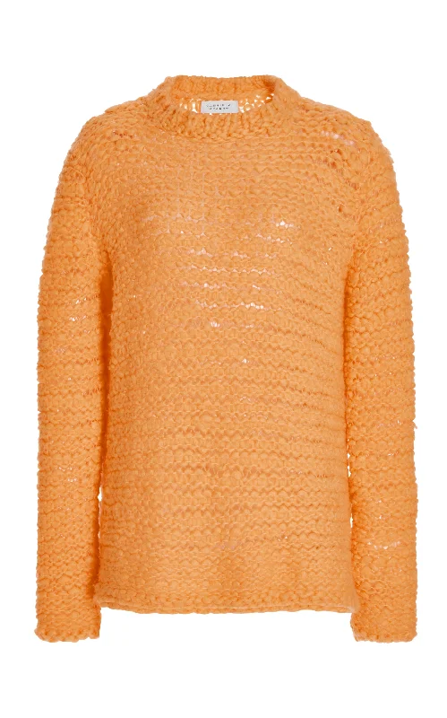 Larenzo Knit Sweater in Fluorescent Orange Welfat Cashmere Cable Knit Ribbed Knit Lace Knit Larenzo Knit Sweater in Fluorescent Orange Welfat Cashmere Cable Knit Ribbed Knit Lace Knit
