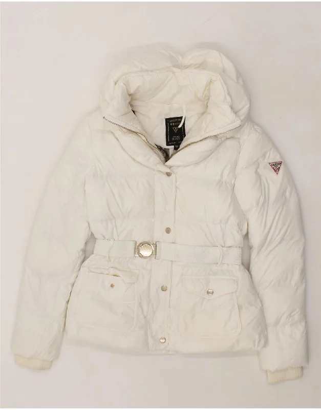 GUESS Womens Padded Jacket UK 14 Medium White Polyester Quilted Jacket Puffer Jacket Insulated Jacket