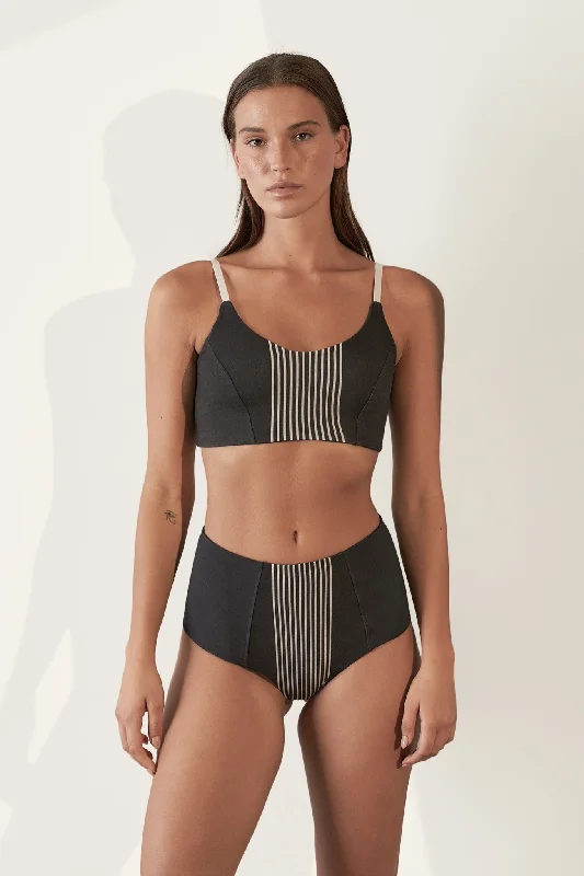 Contoured Crop Top Organic Cotton Rib / Tar with Bone Stripe Thin Crop Top Open Front Quick Dry Contoured Crop Top Organic Cotton Rib / Tar with Bone Stripe Thin Crop Top Open Front Quick Dry