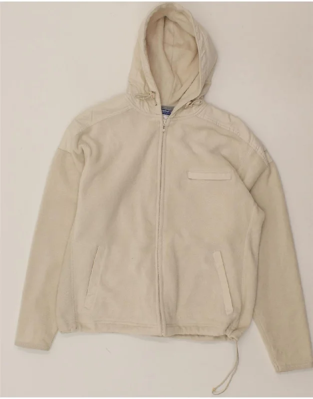 REEBOK Womens Hooded Fleece Jacket UK 12 Medium Beige Polyester Appliqued Jacket Beaded Jacket Sequined Jacket