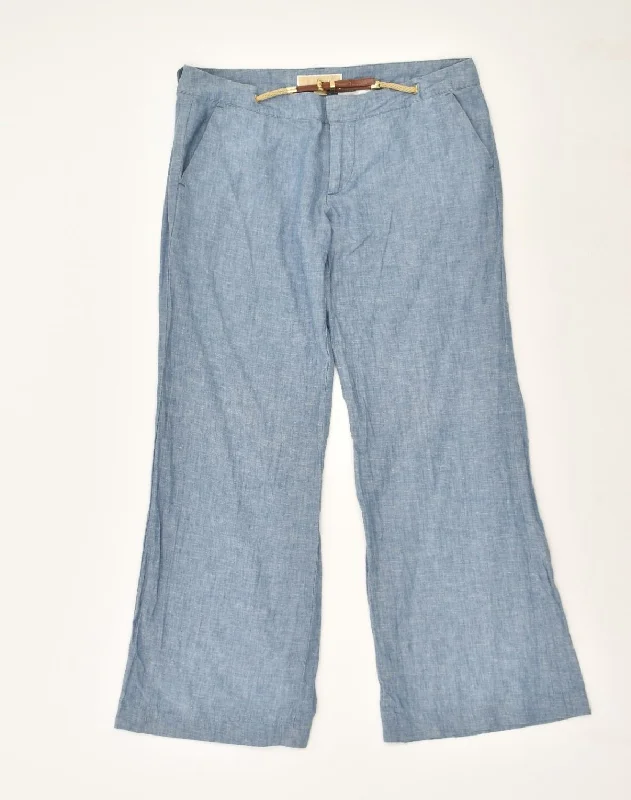 MICHAEL KORS Womens Wide Leg Chino Trousers US 6 Medium W32 L32 Blue Linen Trousers Leather Faux MICHAEL KORS Womens Wide Leg Chino Trousers US 6 Medium W32 L32 Blue Linen Trousers Leather Faux