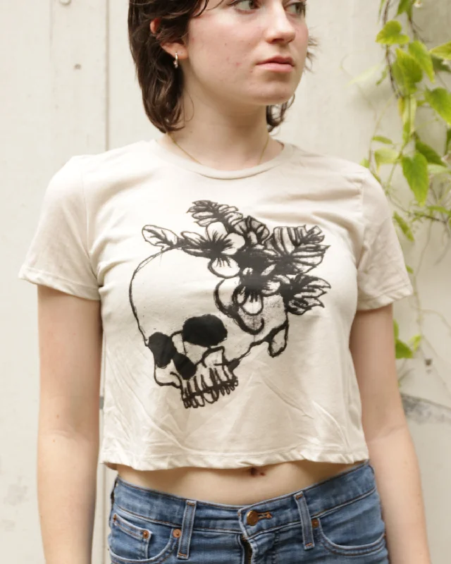 Life and Death - Women's Botanical Skull and Floral Crop Top Real Fur Shearling Chenille Life and Death - Women's Botanical Skull and Floral Crop Top Real Fur Shearling Chenille