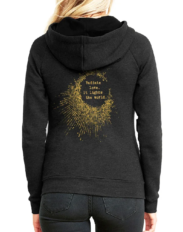 Women's Gold Shimmer Radiate Love Favorite Fleece Zip Hoodie Hoodie with Velcro Closure Adjustable Secure Women's Gold Shimmer Radiate Love Favorite Fleece Zip Hoodie Hoodie with Velcro Closure Adjustable Secure