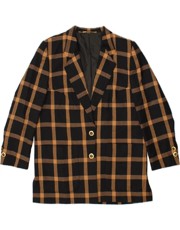 HUCKE Womens 2 Button Blazer Jacket UK 16 Large Black Check Virgin Wool Fleece Fabric Down Fabric Feather Fabric HUCKE Womens 2 Button Blazer Jacket UK 16 Large Black Check Virgin Wool Fleece Fabric Down Fabric Feather Fabric