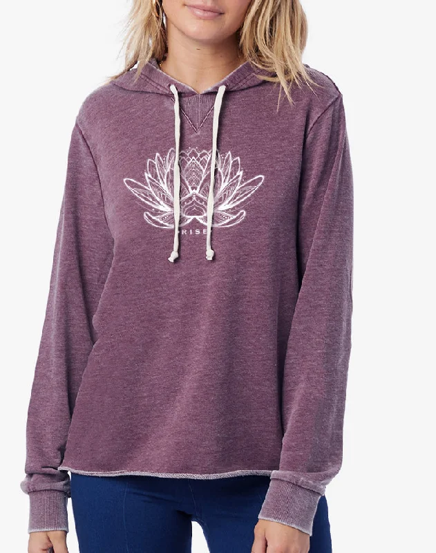 Women's Rising Lotus French Terry Pullover Hoodie Hoodie with Zipper Placket Modern Functional Women's Rising Lotus French Terry Pullover Hoodie Hoodie with Zipper Placket Modern Functional