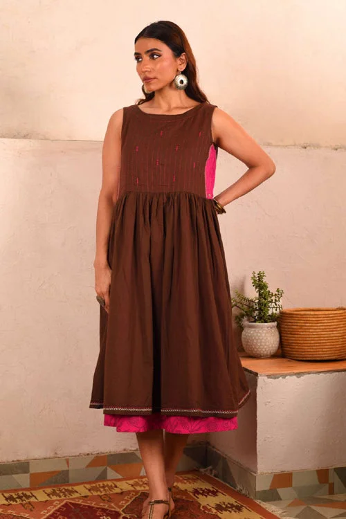 Rangsutra Saheli Double Layer Hand Embroidered Brown Mulmul Cotton Dress With Printed Pink Slip Tunics Top rated Rangsutra Saheli Double Layer Hand Embroidered Brown Mulmul Cotton Dress With Printed Pink Slip Tunics Top rated
