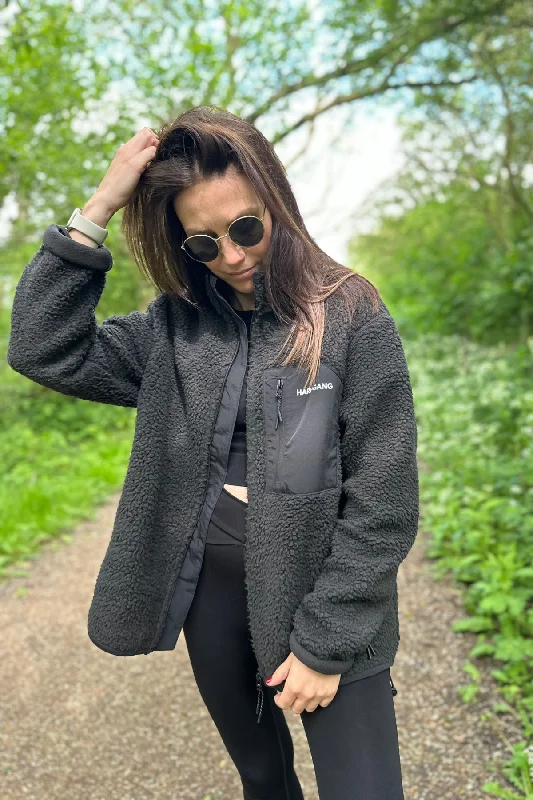 Exclusive Drop - Carbon Black Sherpa Fleece Jacket Cotton Jacket Linen Jacket Terry Jacket