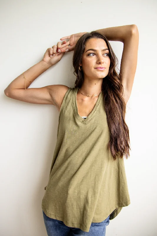 Thread & Supply Manning Tank Top for Women in Olive Green | T1510CPRTS-OLIVEGROVE cold shoulder tank Thread & Supply Manning Tank Top for Women in Olive Green | T1510CPRTS-OLIVEGROVE cold shoulder tank