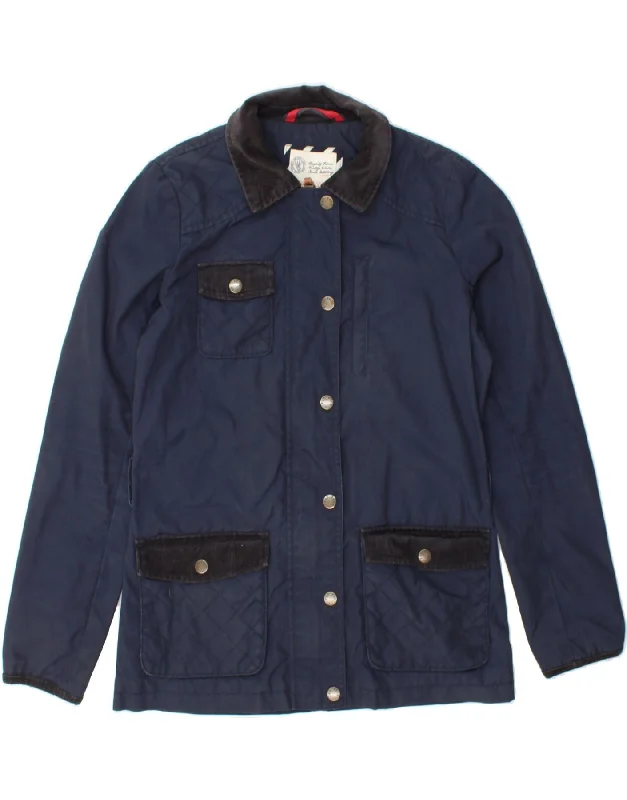 FAT FACE Womens Utility Jacket UK 10 Small Navy Blue Cotton Denim Fabric Leather Fabric Suede Fabric