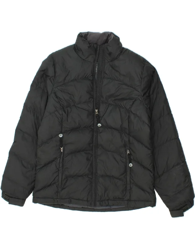 L.L.BEAN Womens Padded Jacket UK 14 Medium Black Nylon Satin Fabric Silk Fabric Chiffon Fabric
