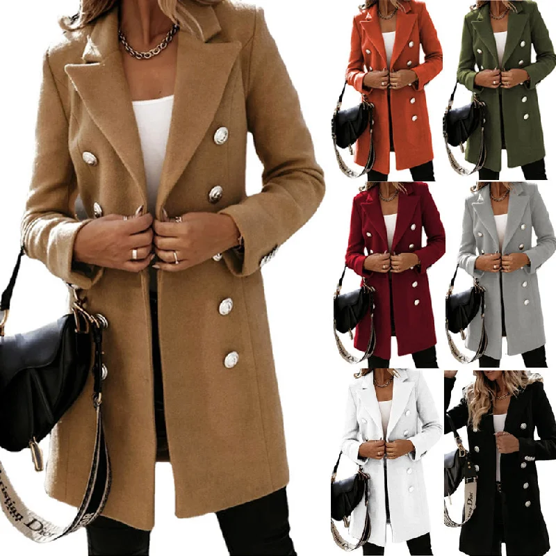 Fashion Turndown Collar Jacket For Women Autumn Winter Long-sleeved Double-breasted Woolen Coat Jacket Blazer Coat