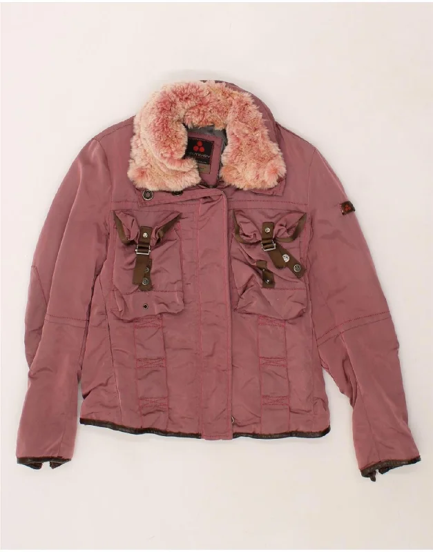 PEUTEREY Womens Padded Jacket IT 42 Medium Pink Faux Fur Jacket Real Fur Jacket Shearling Jacket