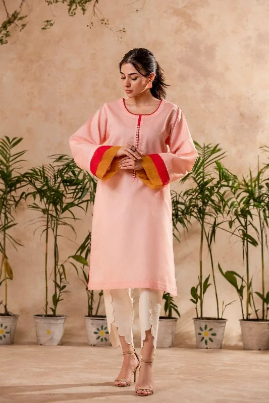 Fozia Khalid - Blush Pink Tunic with Trouser - Cotton - 2 Piece Trousers Culottes Wide Leg Fozia Khalid - Blush Pink Tunic with Trouser - Cotton - 2 Piece Trousers Culottes Wide Leg
