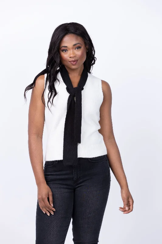 Central Park West Cece Sleeveless Neck Tie Sweater in Ivory Collared Crew Neck Turtle Neck Central Park West Cece Sleeveless Neck Tie Sweater in Ivory Collared Crew Neck Turtle Neck