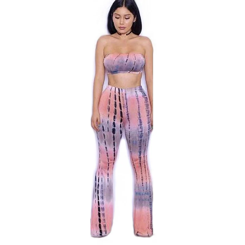 Tie Dye 2 Piece Set Women Jumpsuit Long Romper Strapless Crop Top And Flare Pants Casual Bodysuit Fashion Playsuit Overalls Real Fur Shearling Chenille Tie Dye 2 Piece Set Women Jumpsuit Long Romper Strapless Crop Top And Flare Pants Casual Bodysuit Fashion Playsuit Overalls Real Fur Shearling Chenille