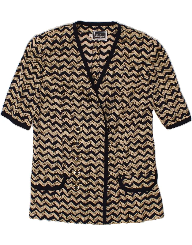 LUISA SPAGNOLI Womens Short Sleeve Blazer Jacket IT 48 XL Beige Chevron Denim Jacket Leather Jacket Suede Jacket
