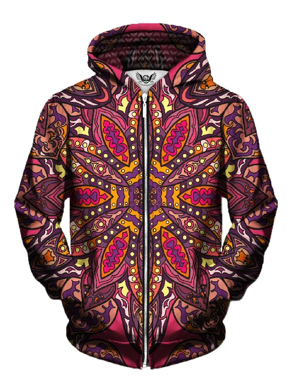 Floral Sunset Retro Flower Mandala Zip-Up Hoodie Hoodie with Sequins Glamorous Eye-catching Floral Sunset Retro Flower Mandala Zip-Up Hoodie Hoodie with Sequins Glamorous Eye-catching
